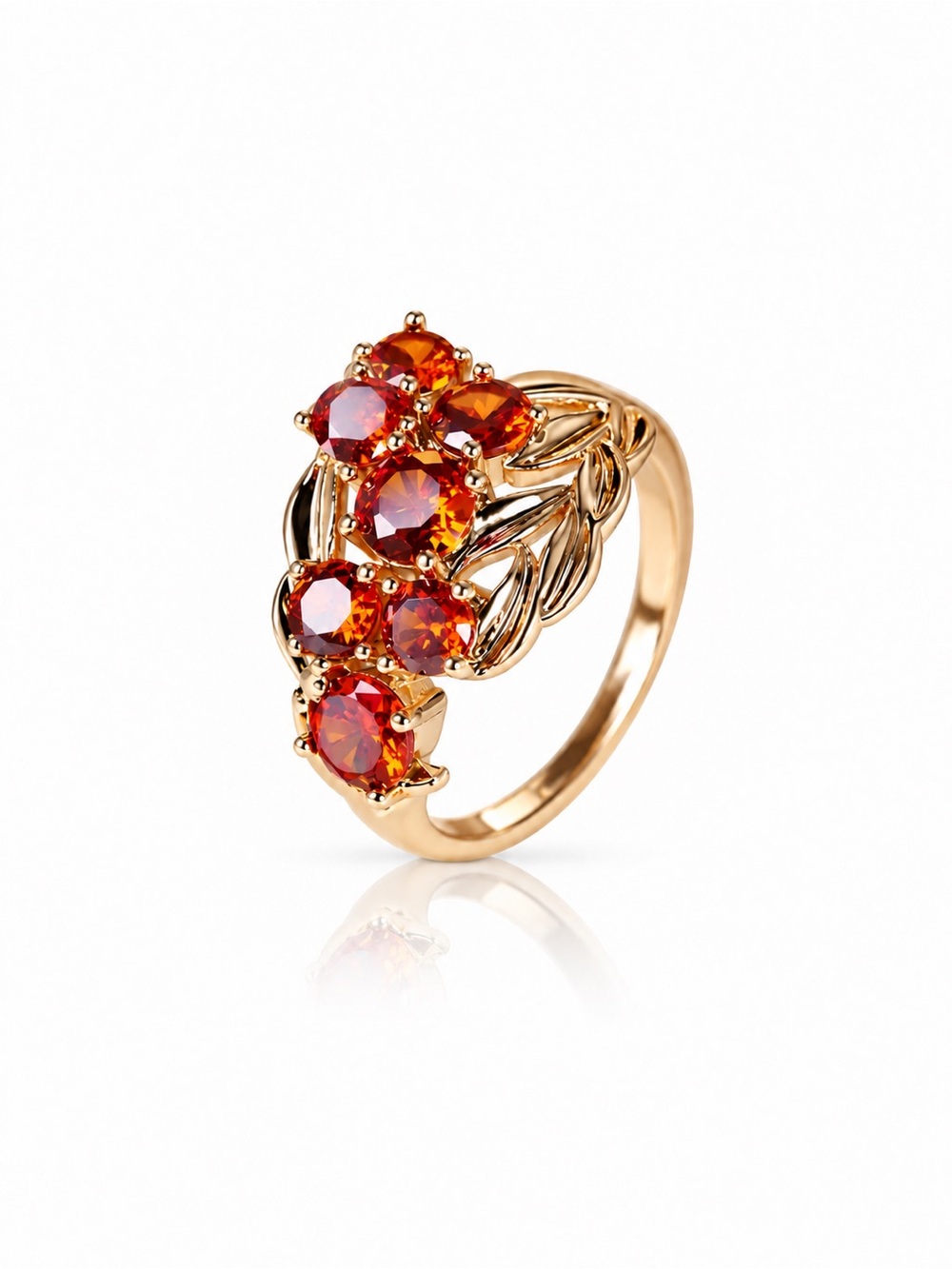 Gold-Tone Women’s Ring with Orange Gemstones